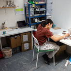 Miyu Kurihara working in her studio on collaborative work done with Yuta Segawa, London 2019